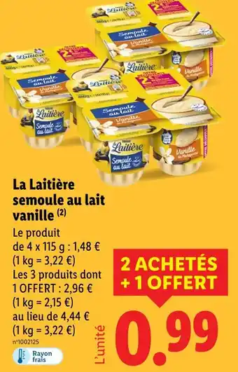 Lidl LA LAITIÈRE Semoule au lait vanille offre