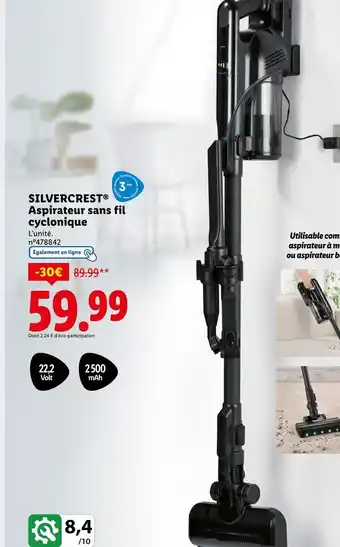 Lidl SILVERCREST Aspirateur sans fil cyclonique offre