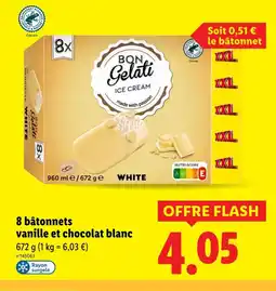 Lidl BON GELATI 8 bâtonnets vanille et chocolat blanc offre