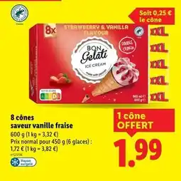 Lidl BON GELATI 8 cônes saveur vanille fraise offre