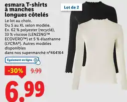 Lidl esmara T-shirts à manches longues côtelés offre