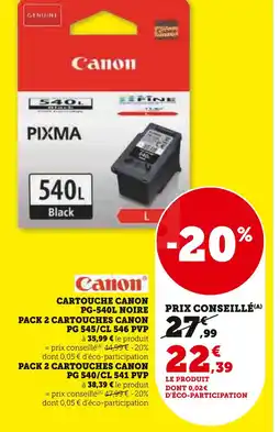 Super U CANON Cartouche PG-540L noire pack de cartouche PG 545/CL 546 PVP offre
