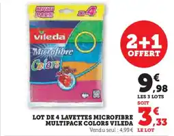 Hyper U Lot de 4 lavettes microfibre multipack colors vileda offre
