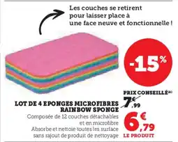 Hyper U Lot de 4 eponges microfibres rainbow sponge offre