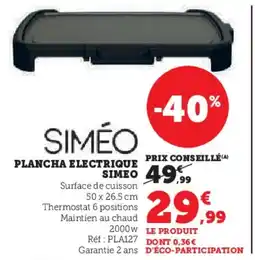 Hyper U Plancha electrique simeo offre