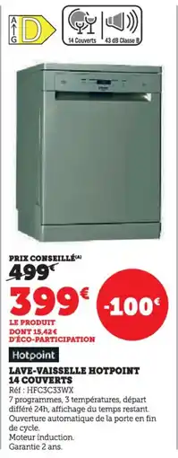 Hyper U Lave-vaisselle hotpoint 14 couverts offre
