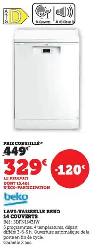 Hyper U Lave-vaisselle beko 14 couverts offre