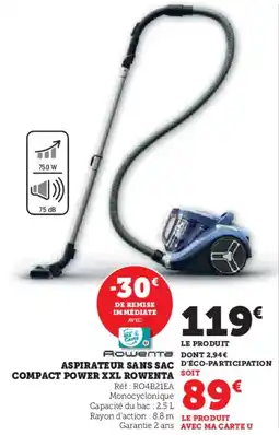 Hyper U Aspirateur sans sac compact power xxl rowenta offre