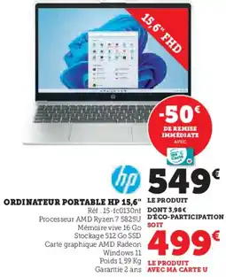 Hyper U Ordinateur portable hp 15,6" offre