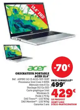Hyper U Ordinateur portable acer 15,6" offre