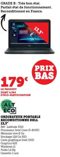 Hyper U Ordinateur portable reconditionne dell 13,3" offre