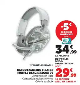 Hyper U Casque gaming filaire turtle beach recon 70 offre
