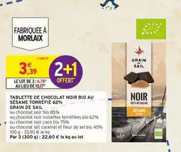 Intermarché Hyper GRAIN DE SAIL Tablette de chocolat noir bio au sésame torréfié 62% offre