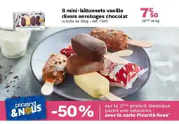 Picard 8 Mini-bâtonnets vanille divers enrobages chocolat offre