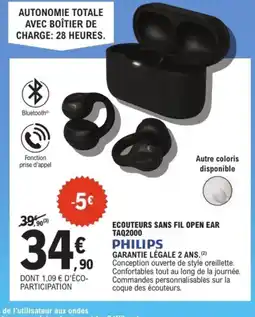 E.Leclerc Espace Culturel PHILIPS Ecouteurs sans fil open ear TAQ2000 offre