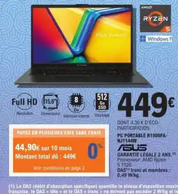 E.Leclerc Espace Culturel ASUS Pc portable R1500FA-NJ1144W offre