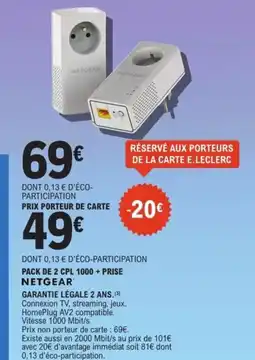E.Leclerc Espace Culturel NETGEAR Pack de 2 cpl 1000 + prise offre