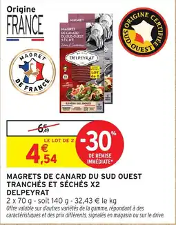 Intermarché Magrets de canard du sud ouest tranchés et séchés x2 delpeyrat offre