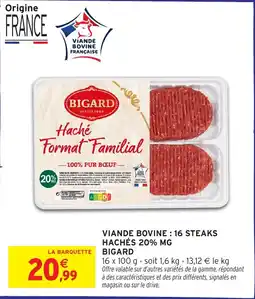 Intermarché Viande bovine: 16 steaks hachés 20% mg bigard offre