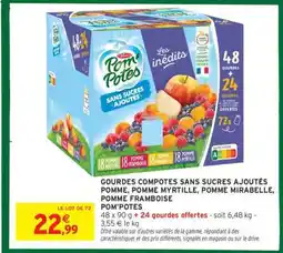 Intermarché GOURDES COMPOTES SANS SUCRES AJOUTÉS POMME, POMME MYRTILLE, POMME MIRABELLE, POMME FRAMBOISE offre