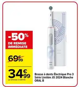 Carrefour Market Brosse à dents Électrique Pro 3 Série Limitée JO 2024 Blanche ORAL B offre