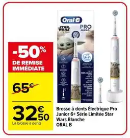 Carrefour Brosse à dents Électrique Pro Junior 6+ Série Limitée Star Wars Blanche ORAL B offre