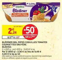 Intermarché Blédîner bol pâtes coquilles tomates courgettes gruyère blédina offre