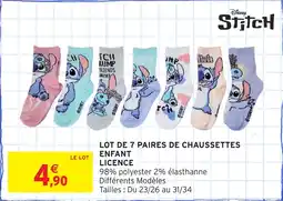 Intermarché Lot de 7 paires de chaussettes enfant licence offre
