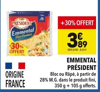 Supeco Président Emmental Râpé Fondant offre