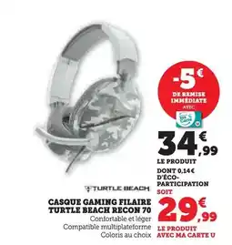 Hyper U Turtle beach - casque gaming filaire recon 70 offre