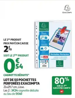Auchan Supermarché Lot de 50 pochettes perforées exacompta offre