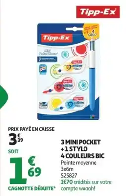 Auchan Supermarché 3 mini pocket +1stylo 4 couleurs bic offre