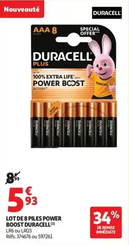 Auchan Supermarché Lot de 8 piles power boost duracell offre