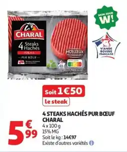 Auchan Supermarché 4 steaks hachés pur bœuf charal offre