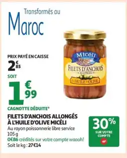 Auchan Supermarché Filets d'anchois allongés à l'huile d'olive miceli offre