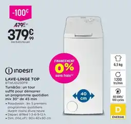 Pulsat INDESIT Lave-linge top btwl65230fr offre