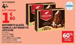 Auchan Supermarché Batonnets glacés vanille, lait noisette côte d'or offre