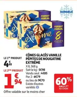 Auchan Supermarché Cônes glacés vanille pépites de nougatine extrême offre