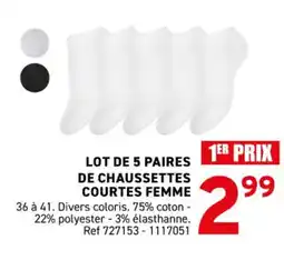 Trafic Lot de 5 paires de chaussettes courtes femme offre