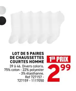 Trafic Lot de 5 paires de chaussettes courtes homme offre