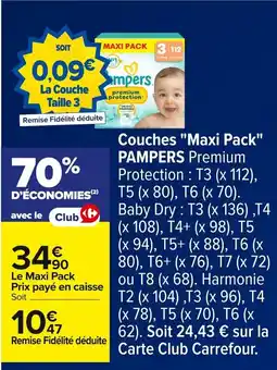 Carrefour PAMPERS Couches Maxi Pack offre