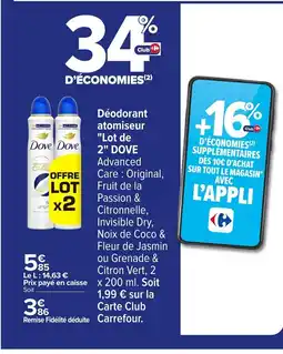 Carrefour DOVE Déodorant atomiseur Lot de 2 offre