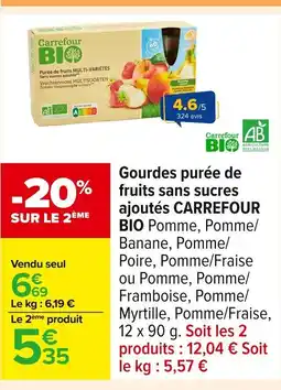 Carrefour CARREFOUR BIO Gourdes purée de fruits sans sucres offre
