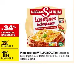 Carrefour WILLIAM SAURIN Plats cuisinés offre