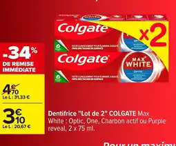 Carrefour COLGATE Dentifrice Lot de 2 offre