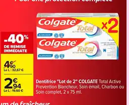 Carrefour COLGATE Dentifrice Lot de 2 offre