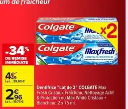 Carrefour COLGATE Dentifrice Lot de 2 offre