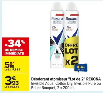 Carrefour REXONA Déodorant atomiseur Lot de 2 offre