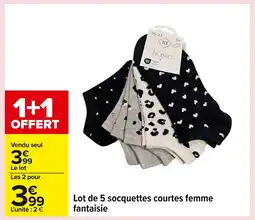 Carrefour Lot de 5 socquettes courtes femme fantaisie offre