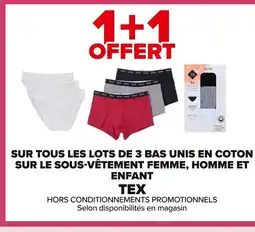 Carrefour Sur tous les lots de 3 bas unis en coton sur le sous-vêtement femme, homme et enfant offre